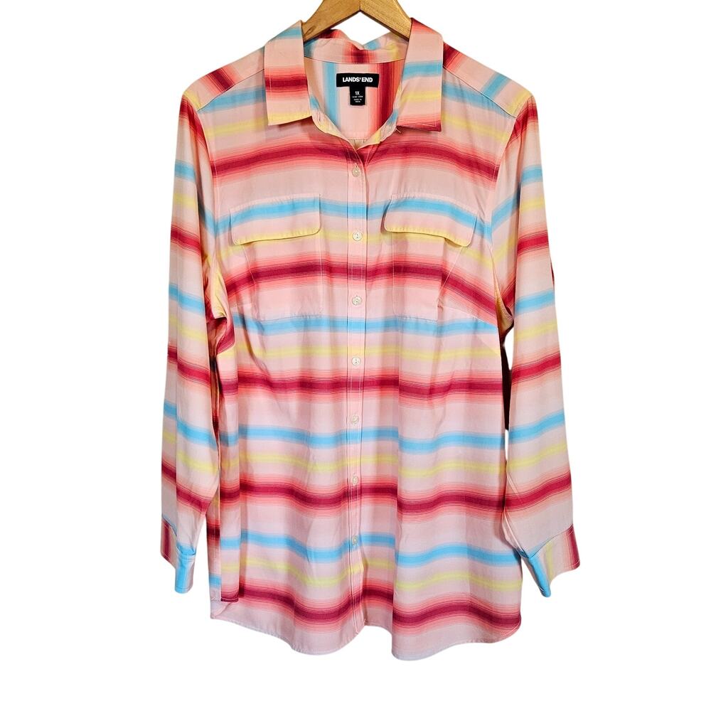 Lands' End Multicolor Striped Button Down Shirt - image 1